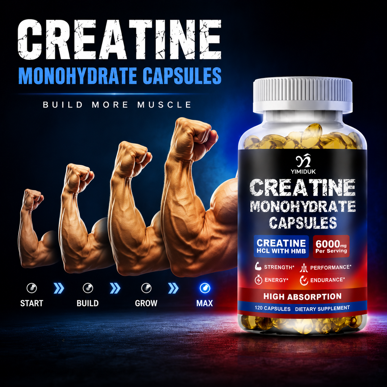 Creatine Hcl Capsule - Dual Creatine Monohydrate Capsules, with HCL